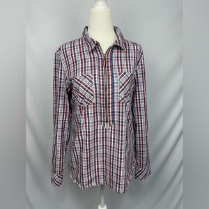 Tommy Hilfiger red white blue Plaid shirt women’s size S/P half zipper